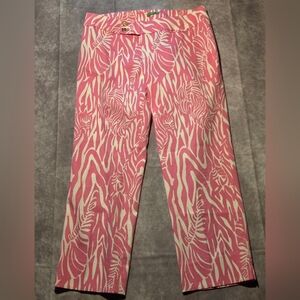 Lilly Pulitzer Palm Beach Fit Cropped Pants Pink Palm Sz 4 Gold Button Preppy